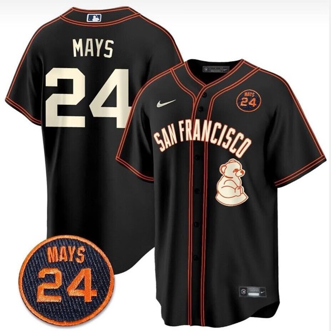 Men's San Francisco Giants #24 Willie Mays Black With Patch Stitched Baseball Jersey Men's San Francisco Giants #24 Willie Mays Black With Patch Stitched Baseball Jersey